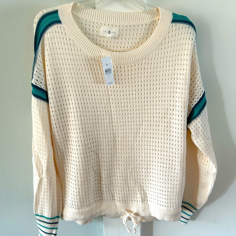 Loft Lou & Grey striped pointelle drawstring sweater. Size XL. NWT.